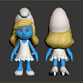 Blue Smurf Character Toy Figure With Front Back View Blonde Hair White Dress Hat