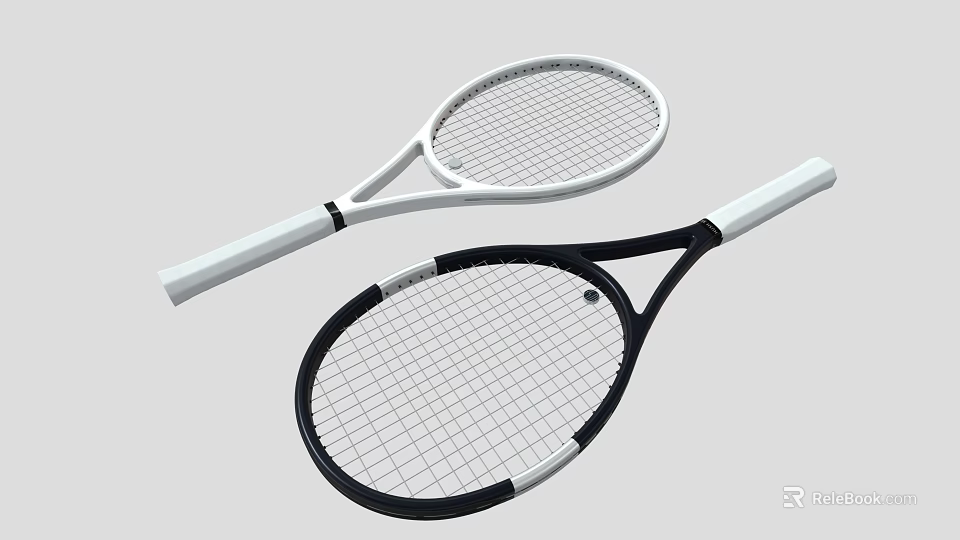Modern Tennis Rackets With White And Black Design And Lightweight Frame 3d model 