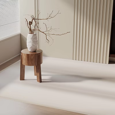 Wooden Side Table with White Vase and Dried Branches in Minimalist Room 3d model