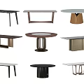 Modern Dining Tables With Rectangular Round Shapes And Unique Metal Wood Bases 3d model