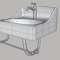Modern White Wall Mounted Washbasin with Chrome Faucet and Metal Bracket