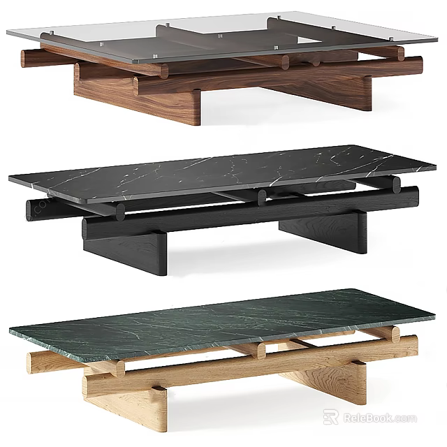 Modern Stylish Coffee Table With Marble Top And Wooden Frame Design 3d model