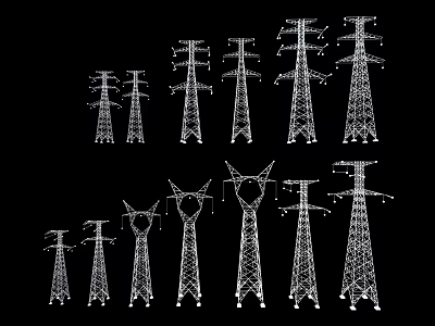 Roadside Power Pylon Structures With Diverse Design And Height Variations 3d model