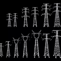Roadside Power Pylon Structures With Diverse Design And Height Variations 3d model