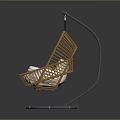 Modern Rattan Swing Chair With White Cushion And Grey Stand Design