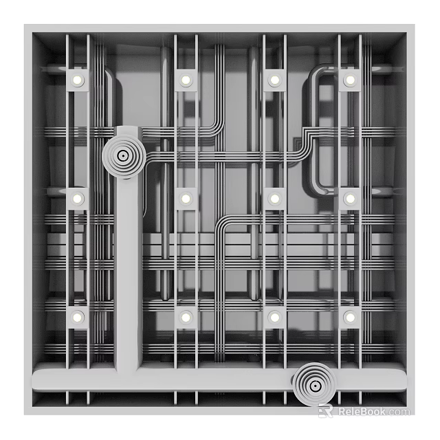 Industrial Metal Pipes Grid Structure With Complex Layout And Mechanical Components 3d model