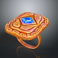 Classic Elegant Golden Carved Ring Featuring Blue Gemstone And Intricate Design