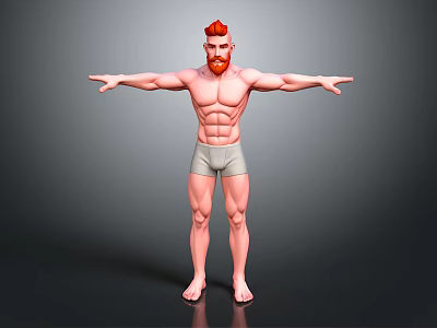 Muscular Man With Red Hair And Beard In Gray Shorts Standing With Arms Outstretched 3d model