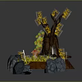 Wooden Stump Stone Rocks 3D Model Scene With Yellow Leaves Red Chest And Sword
