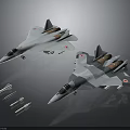 Detailed Military Aerospace Fighter Jet Models With Detachable Components And Geometric Patterns
