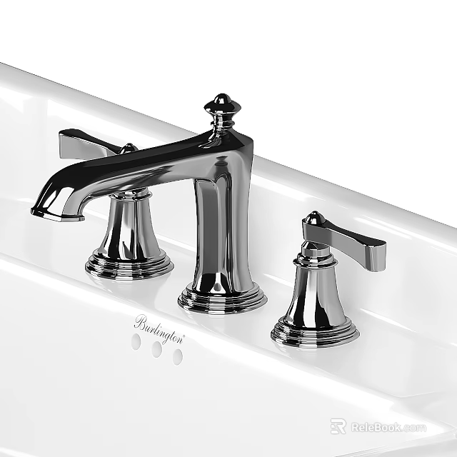 Elegant Chrome Classic Faucet With Double Handle Design On White Sink Top 3d model 