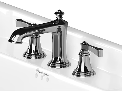 Elegant Chrome Classic Faucet With Double Handle Design On White Sink Top 3d model
