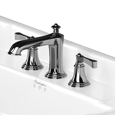 Elegant Chrome Classic Faucet With Double Handle Design On White Sink Top 3d model