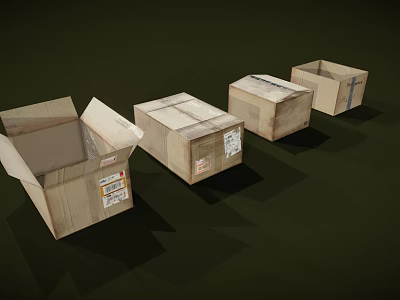 Cardboard Boxes Arranged with Open and Closed Lids and Shipping Labels 3d model