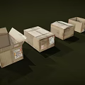 Cardboard Boxes Arranged with Open and Closed Lids and Shipping Labels