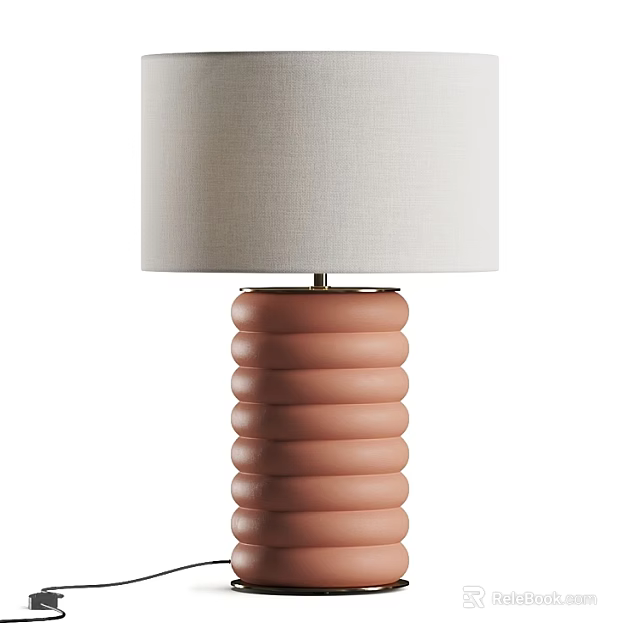Modern Table Lamp With Cream Linen Shade And Pink Ribbed Ceramic Base 3d model 