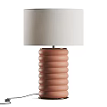 Modern Table Lamp With Cream Linen Shade And Pink Ribbed Ceramic Base