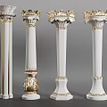 Classical Roman Columns With Various Designs White Bodies Gold Accents And Ornate Capitals