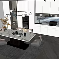 Modern Cream Style Round Dining Table and Chair Combination Long Table Sideboard Artwork Decoration Restaurant Chandelier 3d model