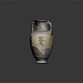 Ancient Greek Two Handled Amphora With Black Figure Characters And Bird Motifs On Dark Background