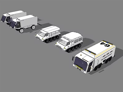 Assorted Trucks And Vans With Various Sizes And Distinct Designs 3d model