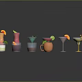 Variety Of Colorful Cocktail Glasses Decorated With Citrus Slices And Mint Leaves
