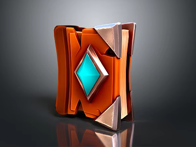 Modern Orange Reception Desk With Blue Gemstone And Metallic Geometric Accents 3d model