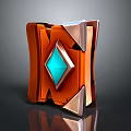 Modern Orange Reception Desk With Blue Gemstone And Metallic Geometric Accents