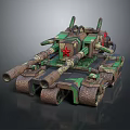 Camouflage Green Military Tank With Red Star And Dual Cannons