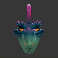 Vibrant 3D Fantasy Dragon Head With Blue Pink Skin Yellow Eyes And Sharp Teeth