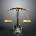 Ornate Brass Balance Scale Sculpture With Intricate Carved Design And Golden Plates