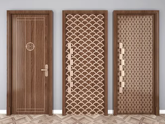 New Chinese Style Flat Wooden Door 3d model