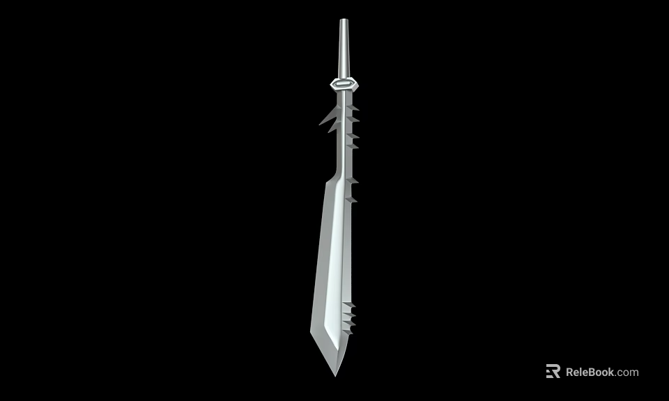 Silver Decorative Sword With Spiked Blade And Circular Hilt Design 3d model 