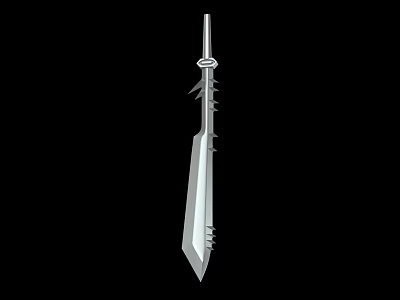 Silver Decorative Sword With Spiked Blade And Circular Hilt Design 3d model
