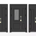 Modern Black Security Doors with Diverse Panel and Grille Designs and Secure Lock Features 3d model