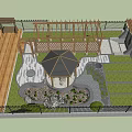 Garden Courtyard Design With Wooden Pergola Gazebo Pond Stone Pathway And Lush Green Plants