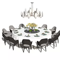 Elegant Round Dining Table Set With Gray Chairs White Tablecloth And Chandelier 3d model