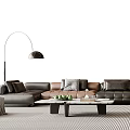 Modern Sectional Sofa Coffee Table Set With Throw Pillows And Striped Rug 3d model