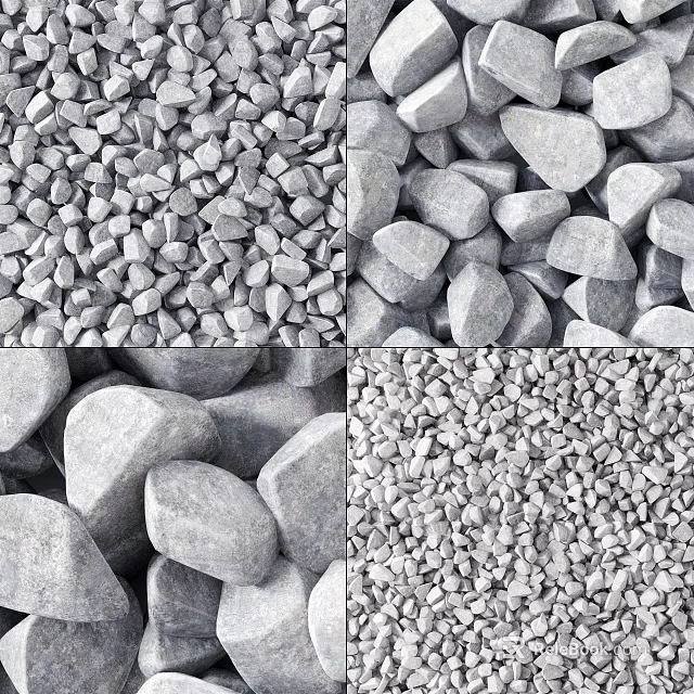 Natural Stone and Wood Textures with Gravel Pebbles and Large Rocks 3d model 