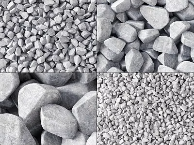 Natural Stone and Wood Textures with Gravel Pebbles and Large Rocks 3d model