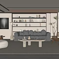 Living room sofa coffee table combination background wall bookshelf 3d model