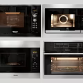 Modern Kitchen Appliances Featuring Stainless Steel Microwave Ovens With Digital Controls And Interior Light
