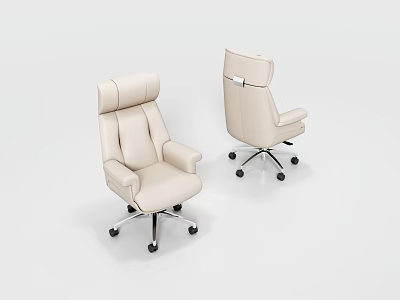 Light Beige Leather Office Chair With High Back Armrests And Swivel Five Wheel Base 3d model