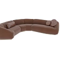Brown Curved Sectional Sofa With Decorative Pillows For Modern Living Space