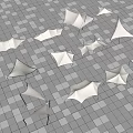 Multiple White Tent Like Canopy Structures On Gray Grid Floor 3d model