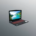 Modern Open Laptop With Scenic Screen Display And Red Backlit Keyboard