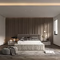 Modern Cozy Bedroom Interior Design With Wooden Wall Minimalist Bed Frame And Nightstand Table Lamp