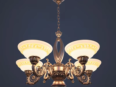 Vintage Classic Chandelier With White Carved Shades Gold Metal Frame And Ornate Design 3d model