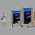Elegant Floral Installation with Fresh Bouquets Wooden Stands Blue Backdrops and Vases