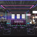 Indoor Playground With Neon Lights Colorful Screens And Modern Chairs Design